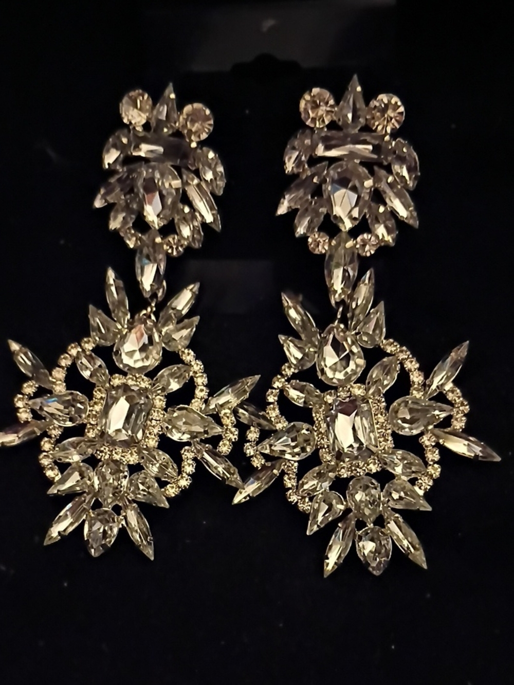 Clear Crystal Chandelier Earrings - Gold Tone